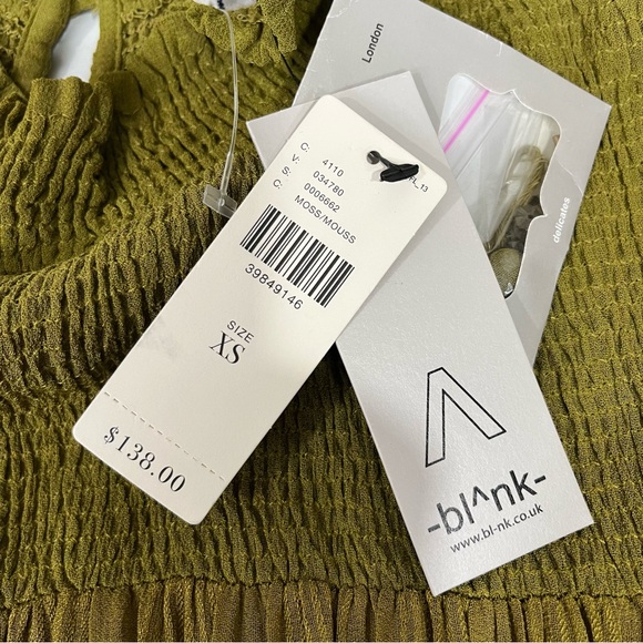 Anthropologie Blank London green beaded sequined mock neck blouse smocked XS - Picture 8 of 12